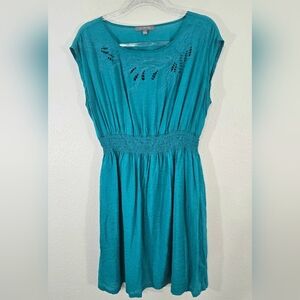 NY Collection Blue-Green Embroidered Dress Cut-Out Detailing Office Church, L